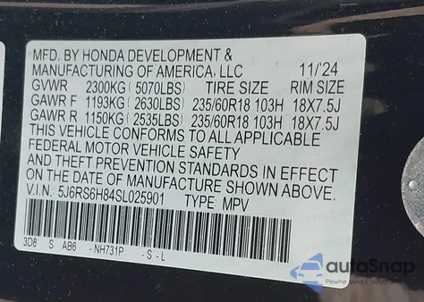 2025 Honda Cr-V Hybrid Sport-L из США, поврежденный, VIN 5J6RS6H84SL025901